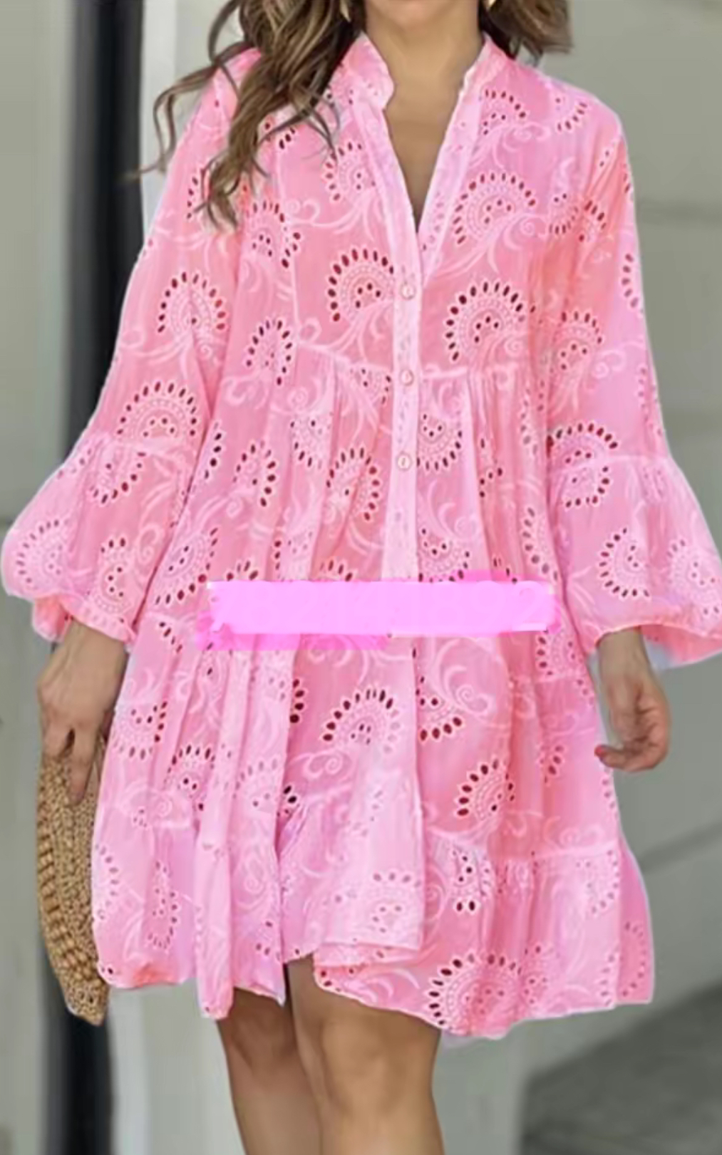 Robe Coton Brodee Soft Pink