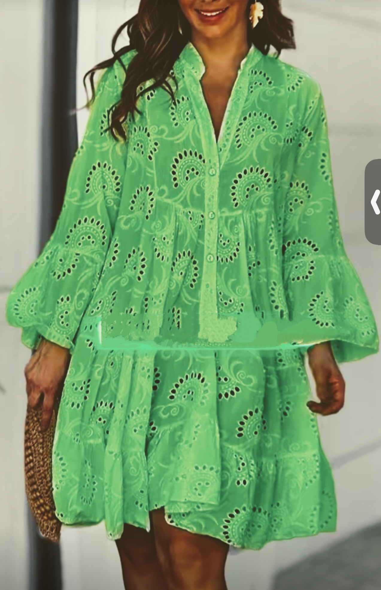 Robe Coton Brodee Vert Menthe