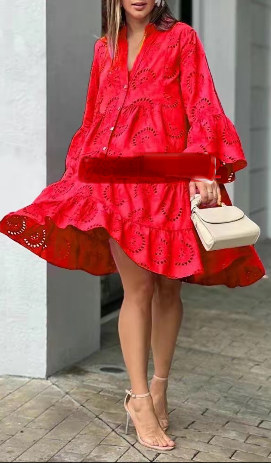 Robe Coton Brodee Rouge