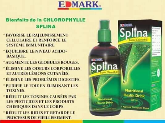 Le Splina liquide est de la chlorophylle ; pigment qui donne à la plante sa couleur verte.